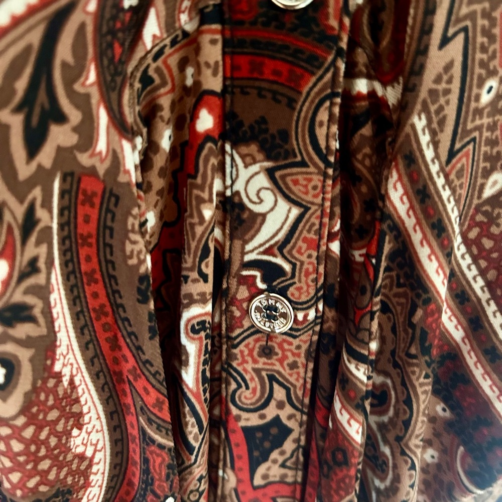 Tommy Hilfiger Red and Brown Paisley Long Sleeve Dress - Picture 7 of 7